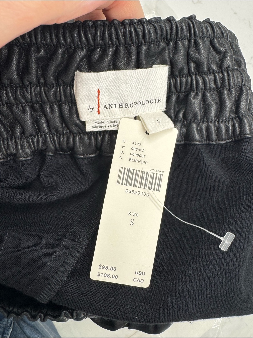 Anthropologie Black Faux Leather High-Waist Smocked Shorts - Picture 2 of 6